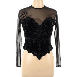 Lillie Rubin Mesh Long Sleeve Goth Black Corset Bustier 90s y2k